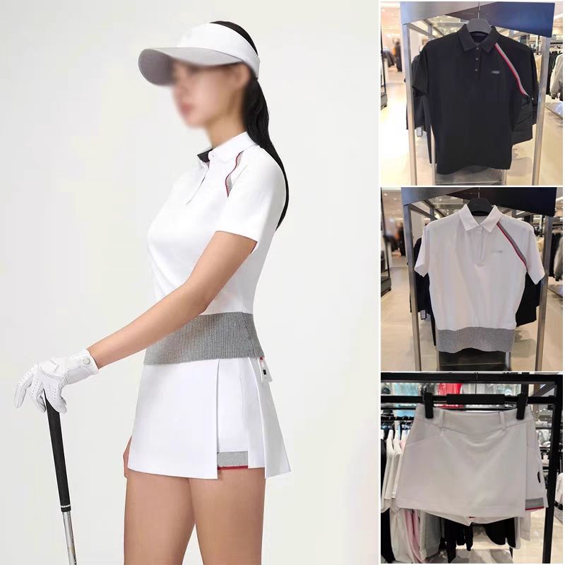 2025 summer golf women's clothing short-sleeved top polo sports zipper T-shirt casual outdoor skirt