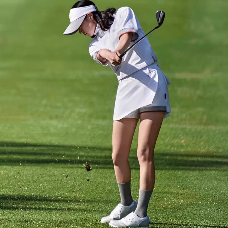 2025 summer golf women's clothing short-sleeved top polo sports zipper T-shirt casual outdoor skirt
