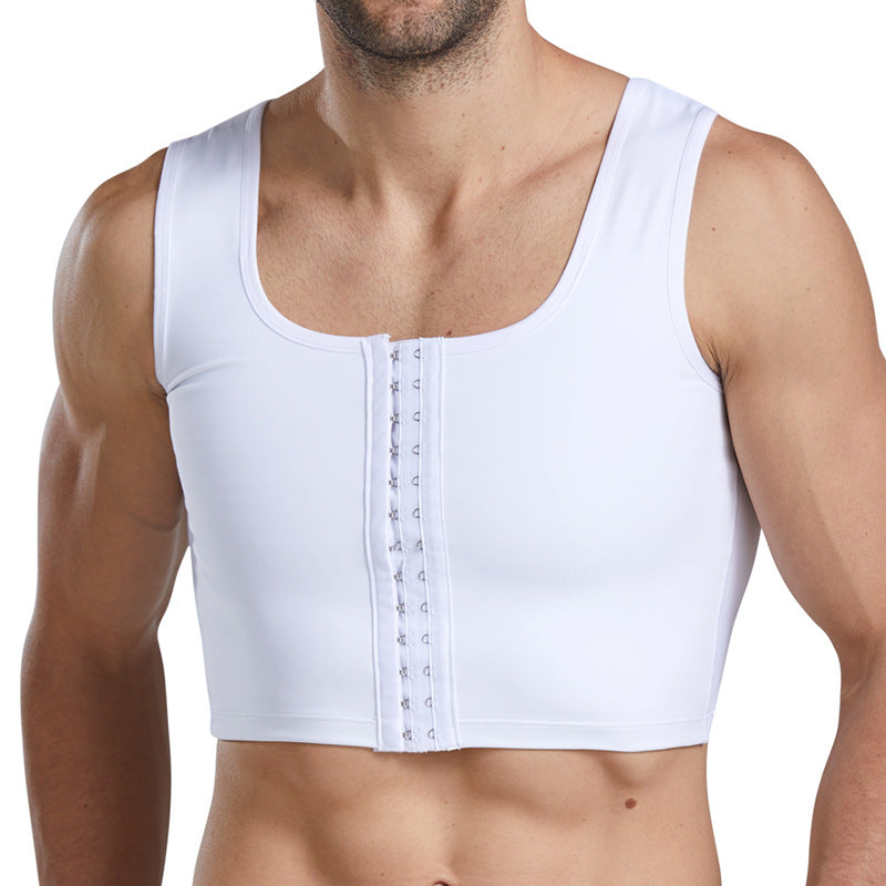 Men's plastic chest beauty top, breasted zipper, plastic chest bundle, chest lift, back bandage, mesh vest, body sculpting underwear