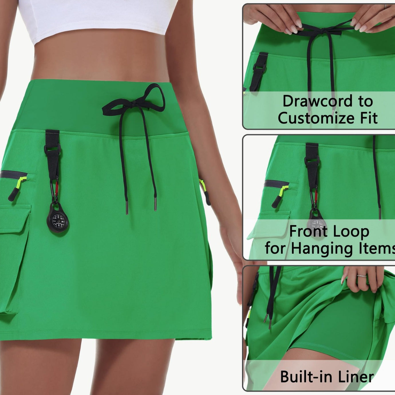 2024 Summer New Women's Hiking Workwear Skirt Outdoor Sports Zipper Pocket Tennis Skirt