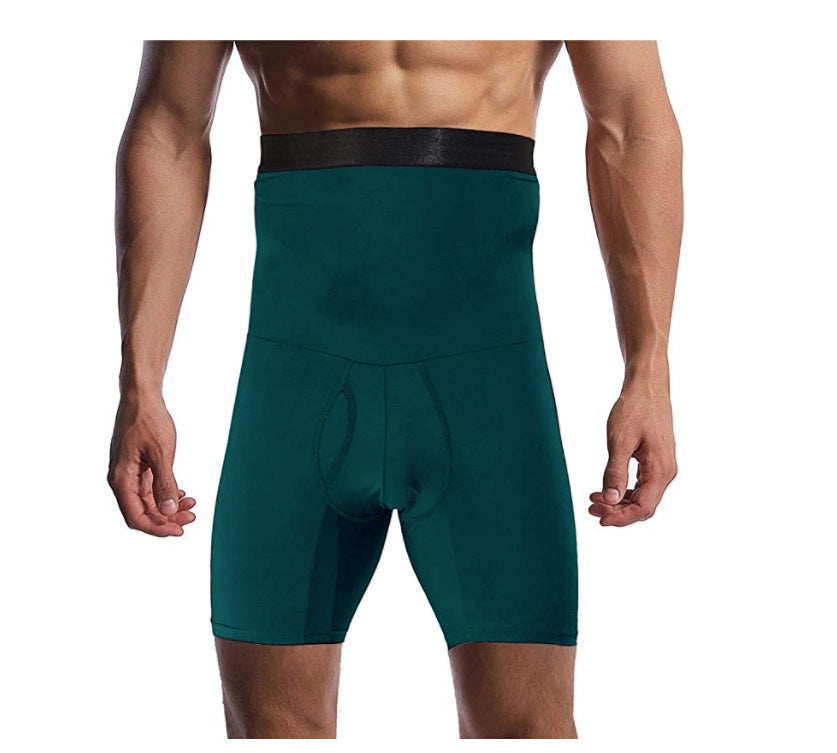 Cross-border men's silicone non-slip high-waisted body sculpting pants, boxer panties, tight belly sculpting shorts are in stock.