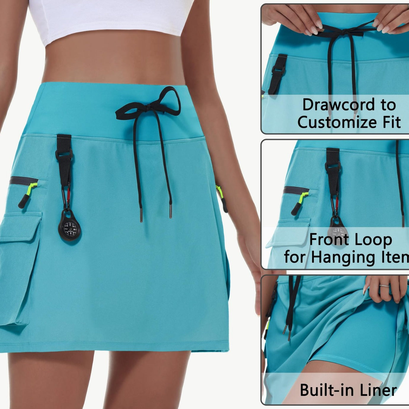 2024 Summer New Women's Hiking Workwear Skirt Outdoor Sports Zipper Pocket Tennis Skirt