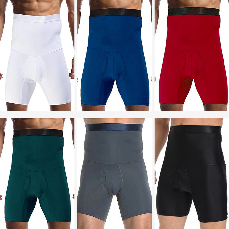 Cross-border men's silicone non-slip high-waisted body sculpting pants, boxer panties, tight belly sculpting shorts are in stock.
