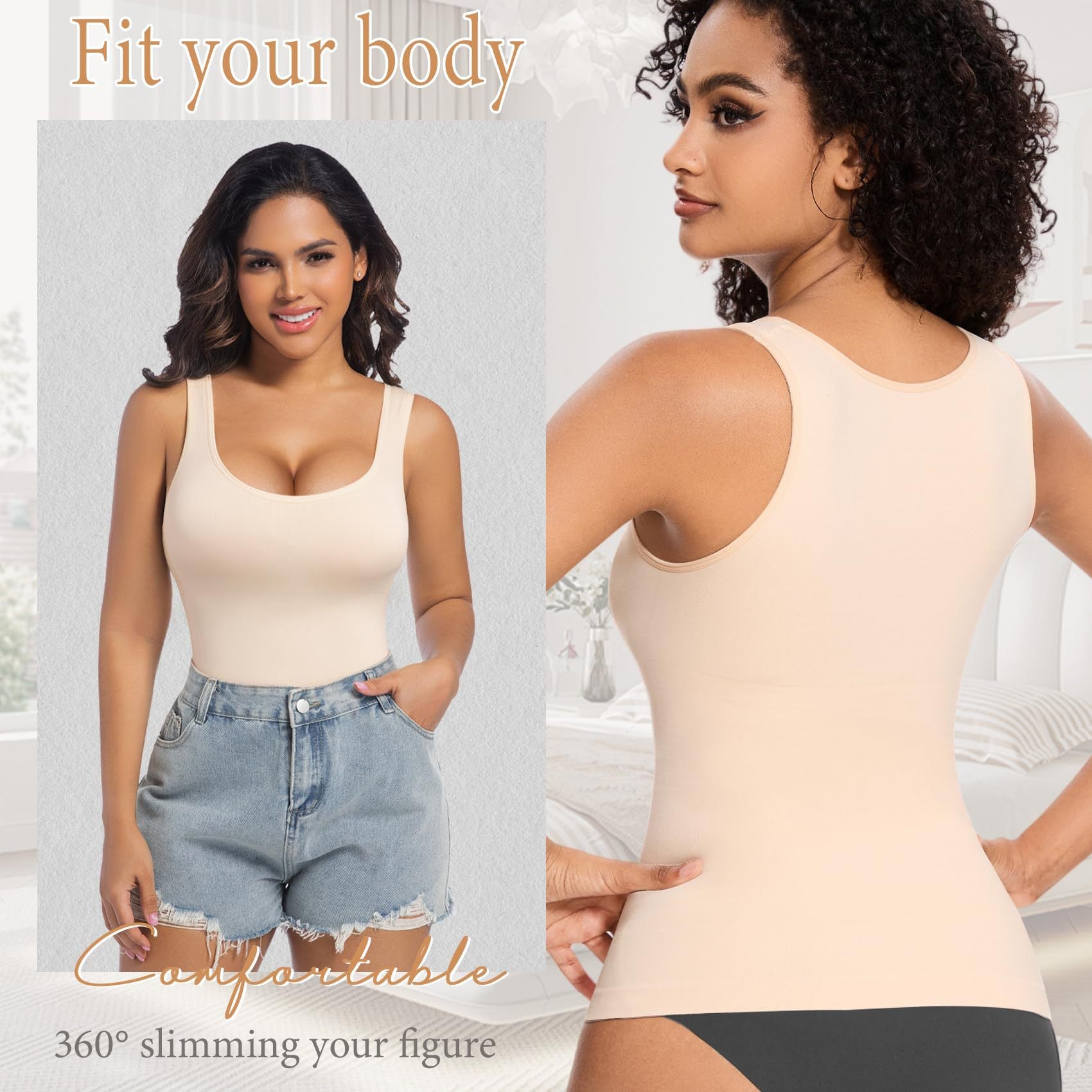 Hot-selling women's long low-cut seamless waist and tummy-controlling camisole top