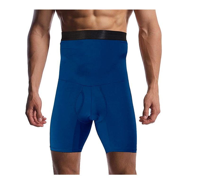 Cross-border men's silicone non-slip high-waisted body sculpting pants, boxer panties, tight belly sculpting shorts are in stock.