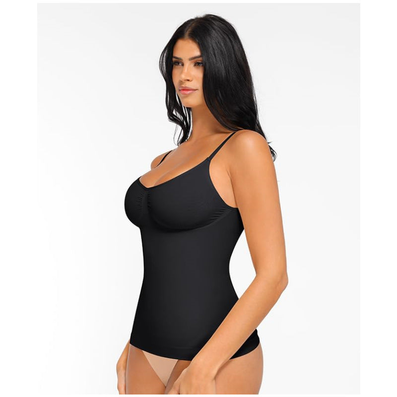 Amazon Women's Shapewear Belly Top Sexy Slim Fit Seamless High Elastic Sling Vest Pleated V-Neck Top