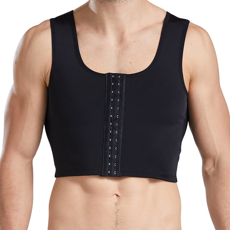 Men's plastic chest beauty top, breasted zipper, plastic chest bundle, chest lift, back bandage, mesh vest, body sculpting underwear