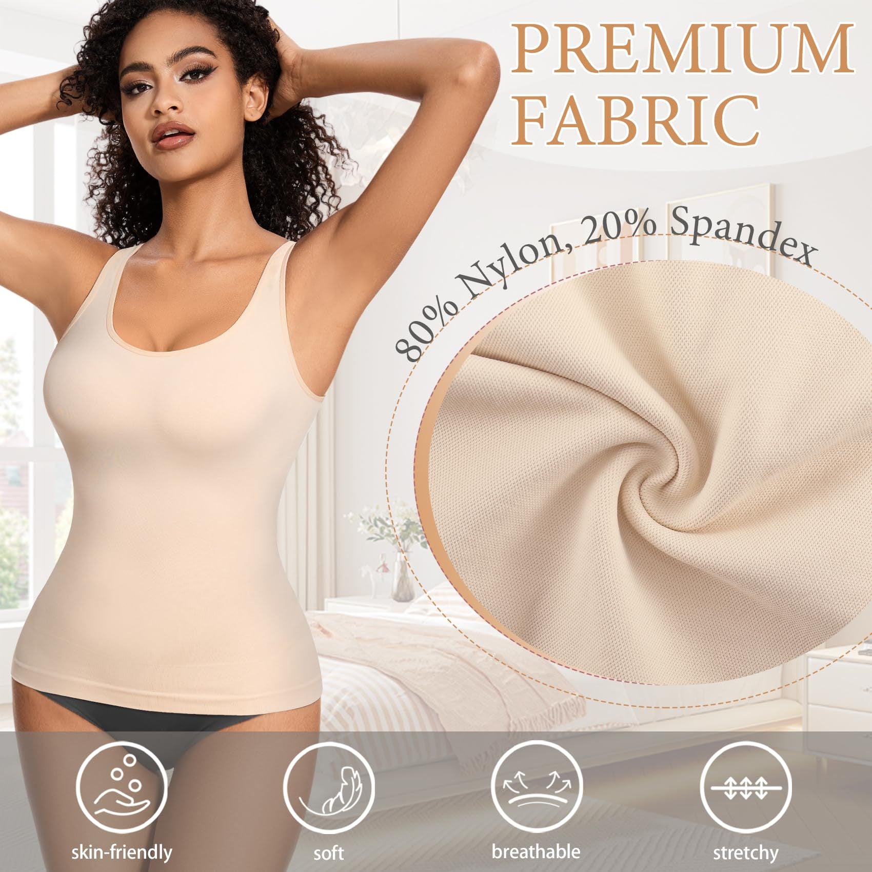 Hot-selling women's long low-cut seamless waist and tummy-controlling camisole top