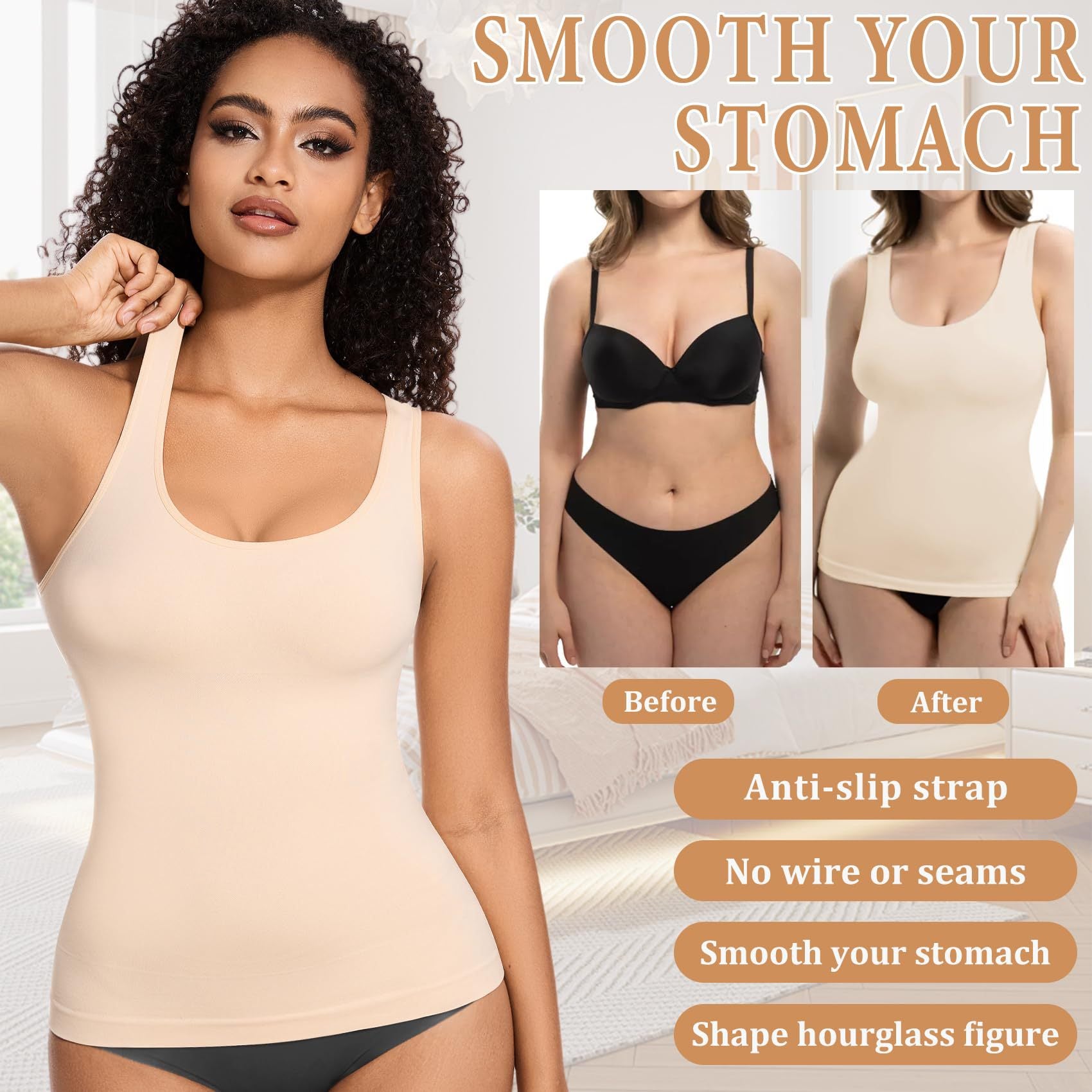 Hot-selling women's long low-cut seamless waist and tummy-controlling camisole top