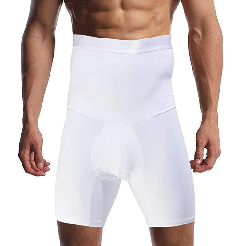 Cross-border men's silicone non-slip high-waisted body sculpting pants, boxer panties, tight belly sculpting shorts are in stock.