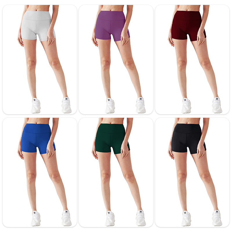 Cross-border Pocket Hip Lift Yoga Pants Women's European and American High Waist Sexy Solid Color Leggings Running Fitness Pants Shorts