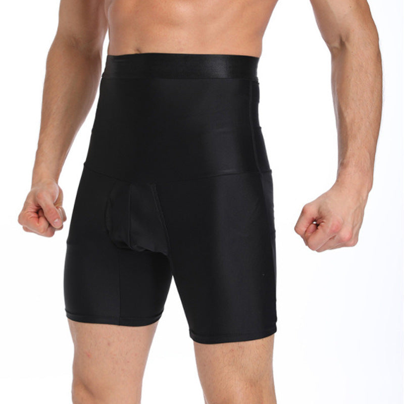 Cross-border men's silicone non-slip high-waisted body sculpting pants, boxer panties, tight belly sculpting shorts are in stock.