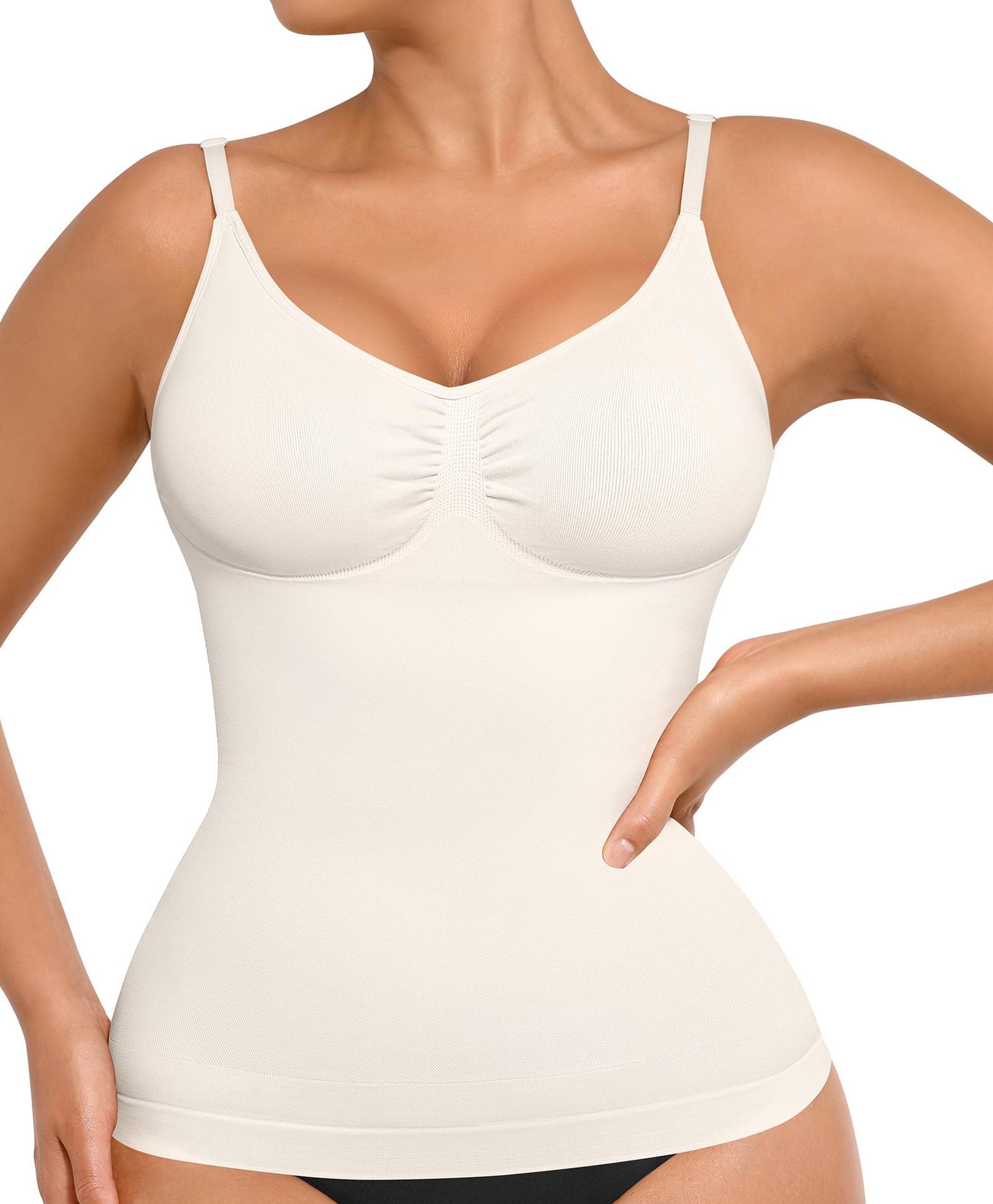 Amazon Women's Shapewear Belly Top Sexy Slim Fit Seamless High Elastic Sling Vest Pleated V-Neck Top