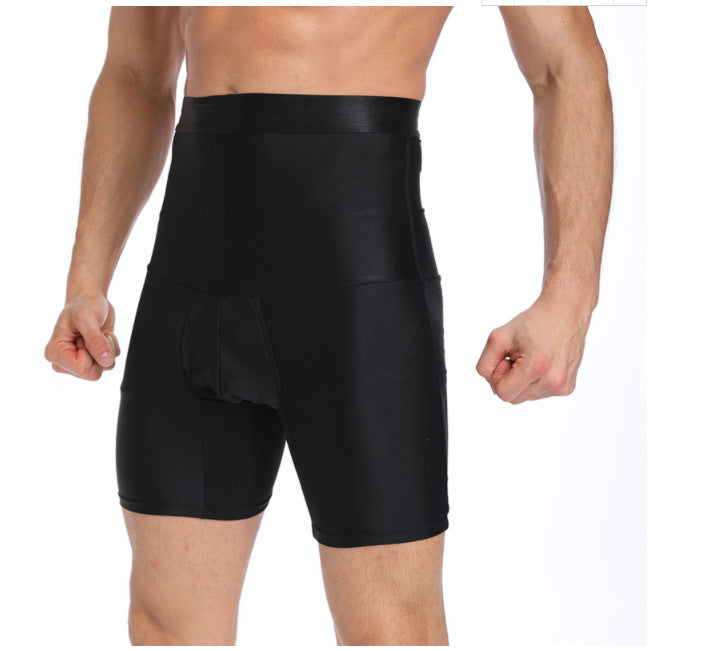 Cross-border men's silicone non-slip high-waisted body sculpting pants, boxer panties, tight belly sculpting shorts are in stock.