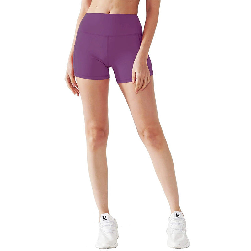 Cross-border Pocket Hip Lift Yoga Pants Women's European and American High Waist Sexy Solid Color Leggings Running Fitness Pants Shorts