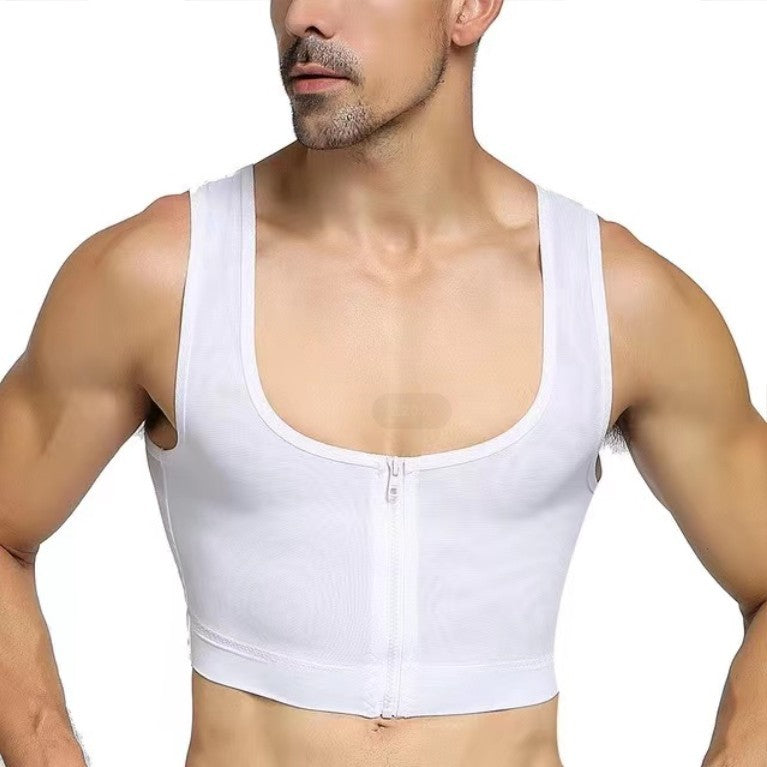 Men's plastic chest beauty top, breasted zipper, plastic chest bundle, chest lift, back bandage, mesh vest, body sculpting underwear