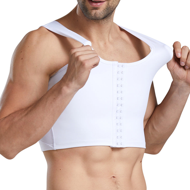 Men's plastic chest beauty top, breasted zipper, plastic chest bundle, chest lift, back bandage, mesh vest, body sculpting underwear