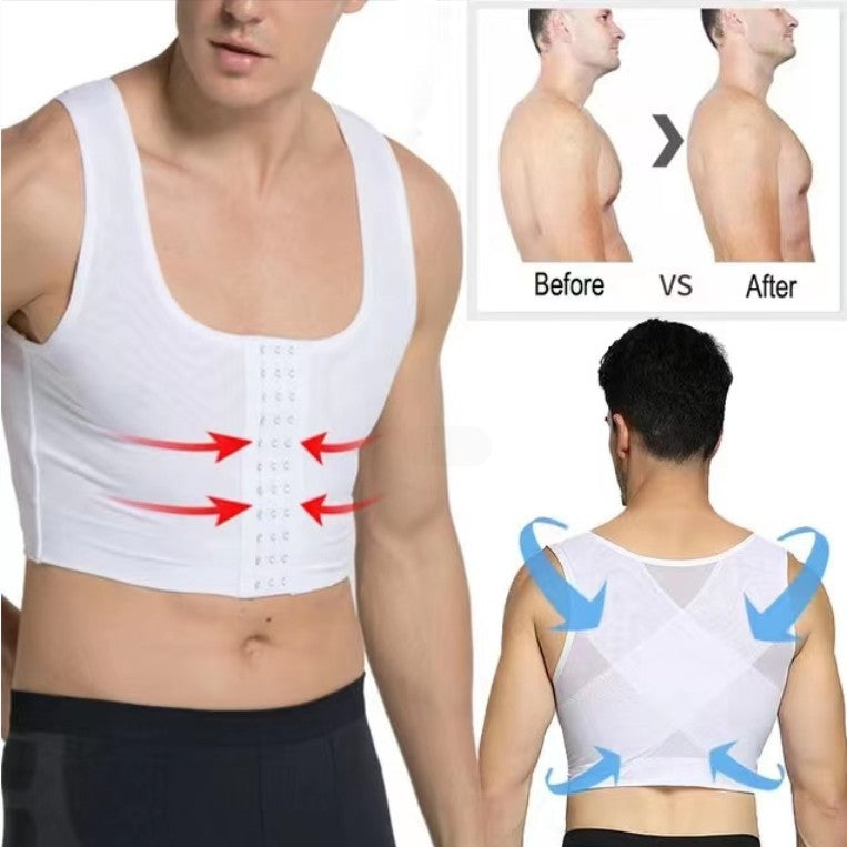 Men's plastic chest beauty top, breasted zipper, plastic chest bundle, chest lift, back bandage, mesh vest, body sculpting underwear