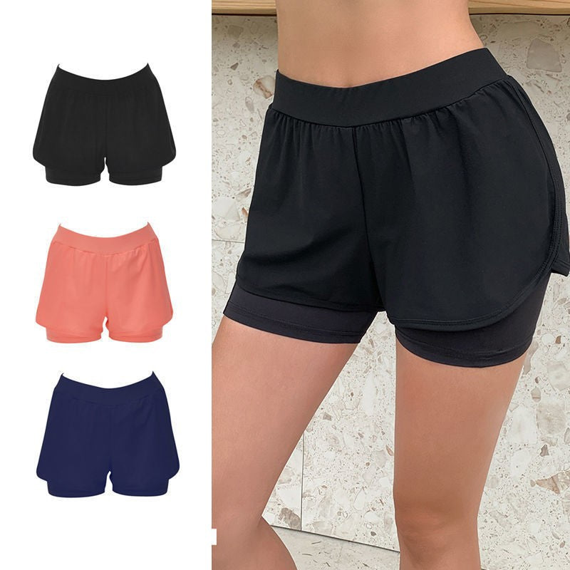 2025 double-layer swimming trunks anti-light women's hot spring flat-angle conservative loose panties beach fitness rafting swimming shorts