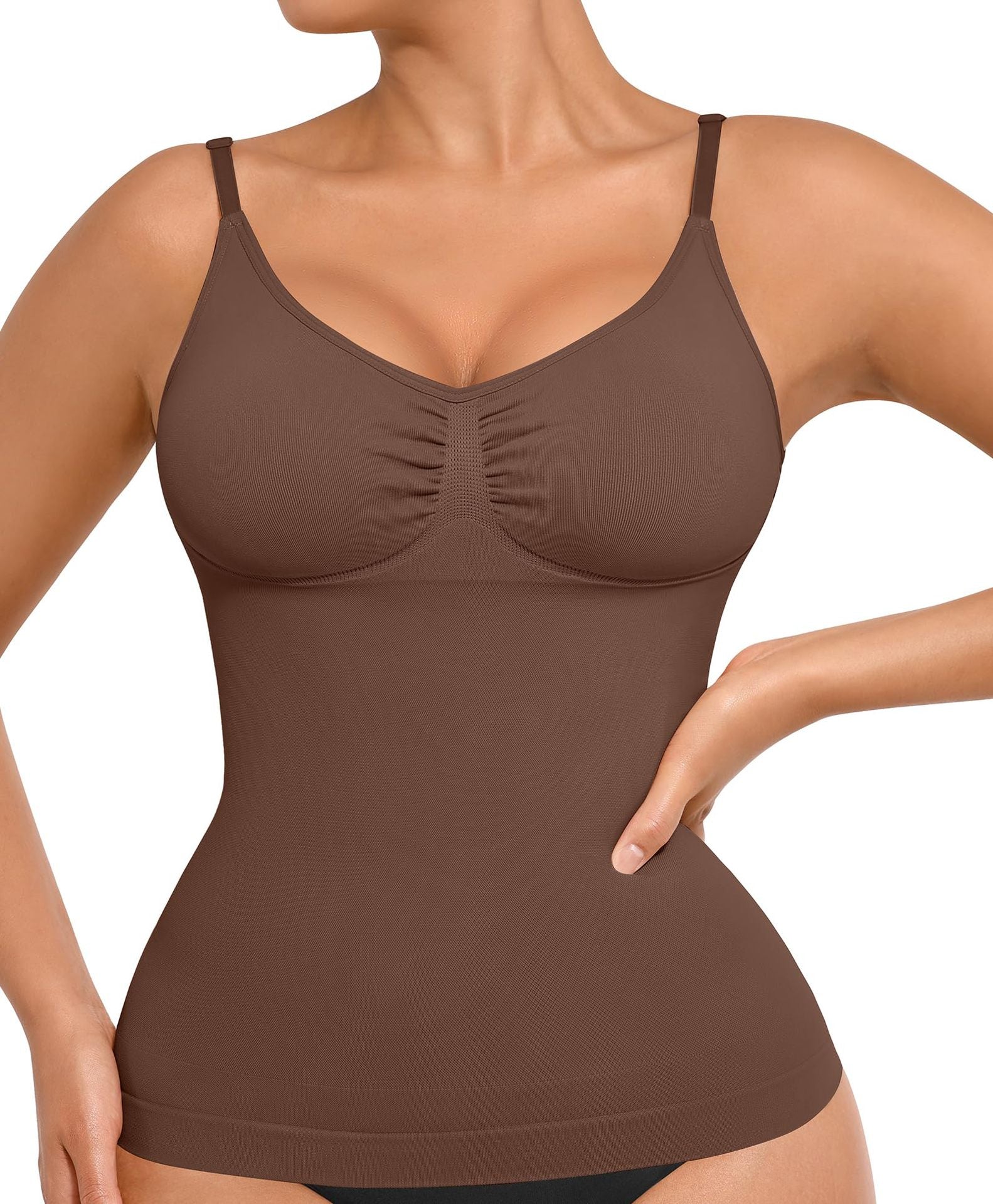 Amazon Women's Shapewear Belly Top Sexy Slim Fit Seamless High Elastic Sling Vest Pleated V-Neck Top