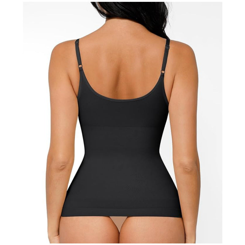 Amazon Women's Shapewear Belly Top Sexy Slim Fit Seamless High Elastic Sling Vest Pleated V-Neck Top