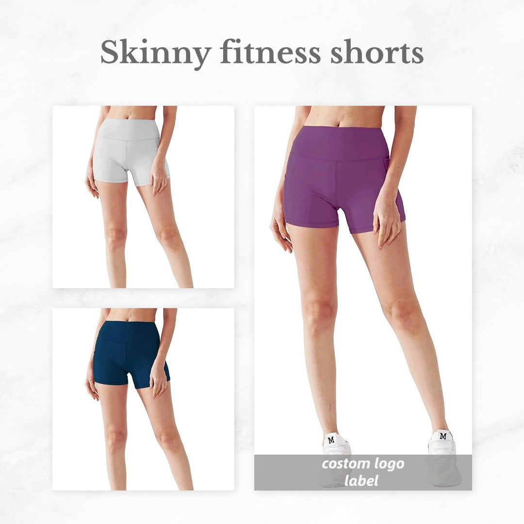 Cross-border Pocket Hip Lift Yoga Pants Women's European and American High Waist Sexy Solid Color Leggings Running Fitness Pants Shorts