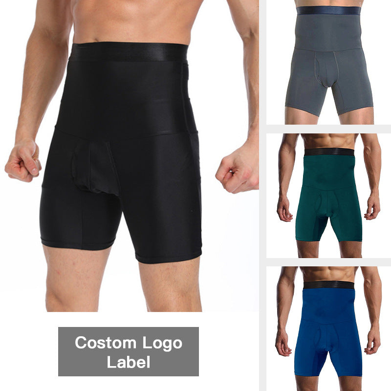 Cross-border men's silicone non-slip high-waisted body sculpting pants, boxer panties, tight belly sculpting shorts are in stock.